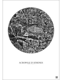 Acropole Dathenes Satellite View Poster 0.5km B&W | Gravura – Light background