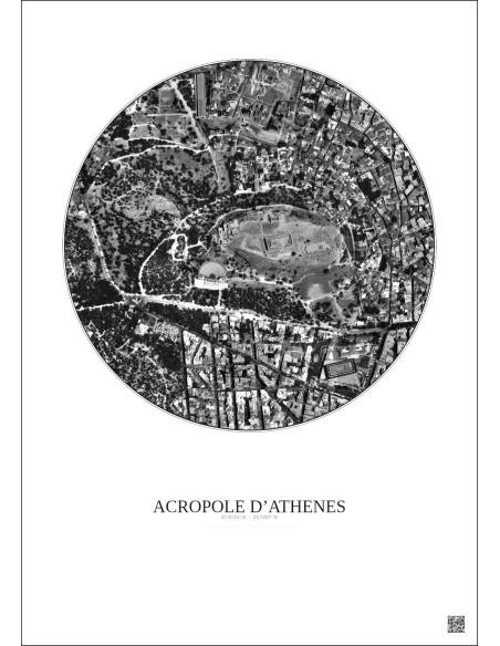 Acropole Dathenes Satellite View Poster 0.5km B&W | Gravura – Light background