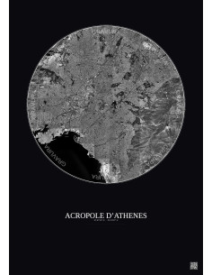 Acropole Dathenes Satellite View Poster 10km B&W | Gravura – Dark background