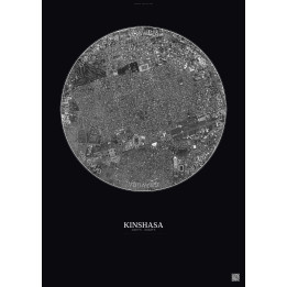 Affiche Kinshasa – Poster vue satellite 2.5km N&B | Gravura – Fond foncé