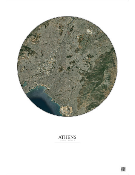 Affiche Athens – Poster vue satellite 10km Couleur | Gravura – Fond clair