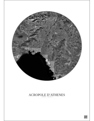 Acropole Dathenes Satellite View Poster 20km B&W | Gravura – Light background
