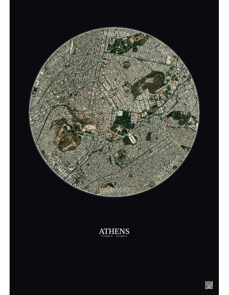 Athens Satellite View Poster 2.5km Color | Gravura – Dark background