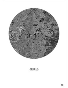 Athens Satellite View Poster 6km B&W | Gravura – Light background
