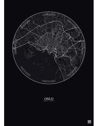 Affiche Oslo – Poster carte de ville 6km | Gravura – Fond foncé