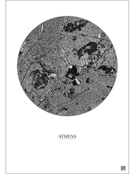 Athens Satellite View Poster 2.5km B&W | Gravura – Light background
