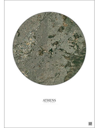 Athens Satellite View Poster 6km Color | Gravura – Light background