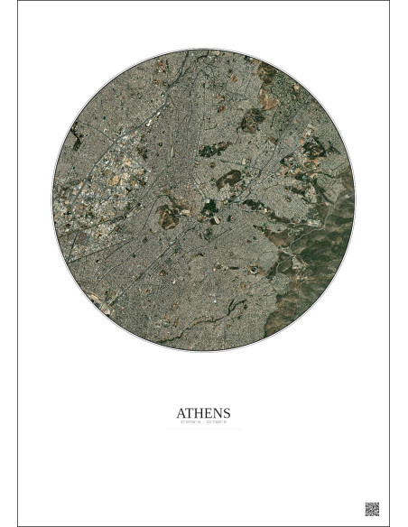 Athens Satellite View Poster 6km Color | Gravura – Light background
