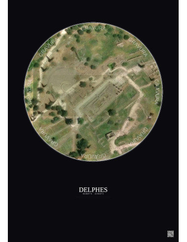 Delphes Satellite View Poster 0.1km Color | Gravura – Dark background