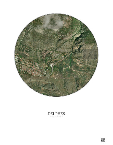 Affiche Delphes – Poster vue satellite 1km Couleur | Gravura – Fond clair