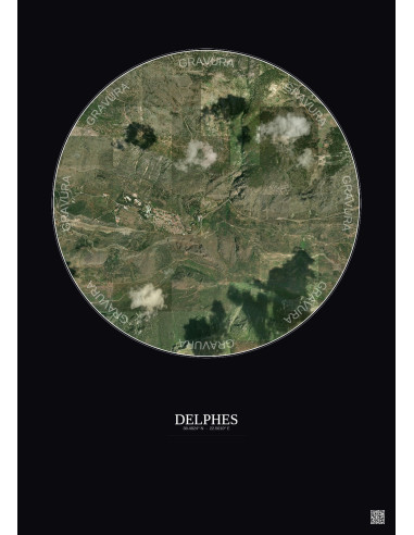 Affiche Delphes – Poster vue satellite 2.5km Couleur | Gravura – Fond foncé