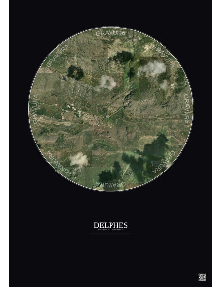 Affiche Delphes – Poster vue satellite 2.5km Couleur | Gravura – Fond foncé