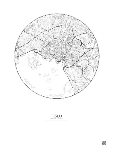 Affiche Oslo – Poster carte de ville 6km | Gravura – Fond clair
