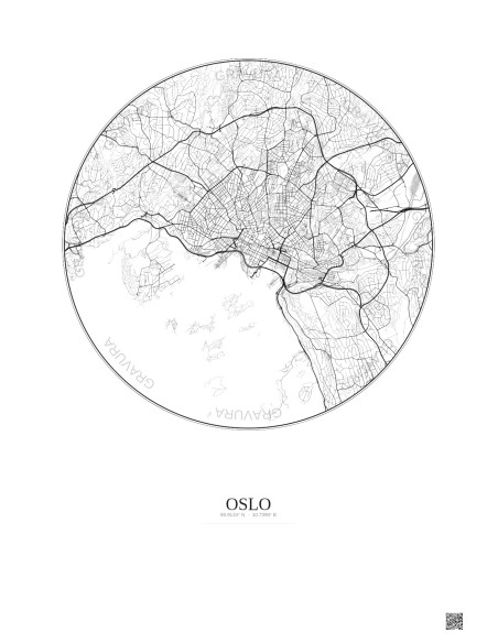 Affiche Oslo – Poster carte de ville 6km | Gravura – Fond clair
