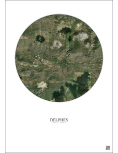 Affiche Delphes – Poster vue satellite 2.5km Couleur | Gravura – Fond clair