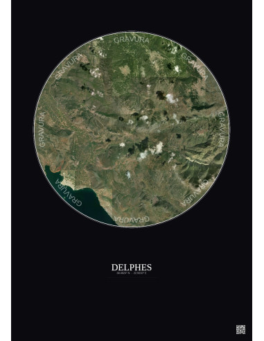 Affiche Delphes – Poster vue satellite 10km Couleur | Gravura – Fond foncé