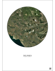 Affiche Delphes – Poster vue satellite 10km Couleur | Gravura – Fond clair