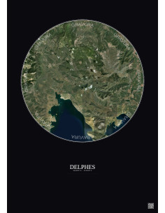 Affiche Delphes – Poster vue satellite 20km Couleur | Gravura – Fond foncé