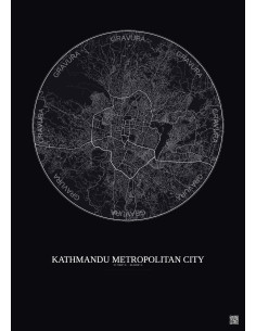 Affiche Kathmandu Metropolitan City – Poster carte de ville 10km | Gravura – Fond foncé