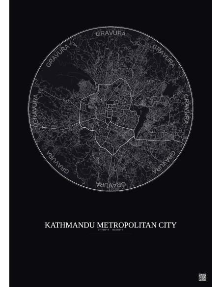Kathmandu Metropolitan City City Map Poster 10km | Gravura – Dark background