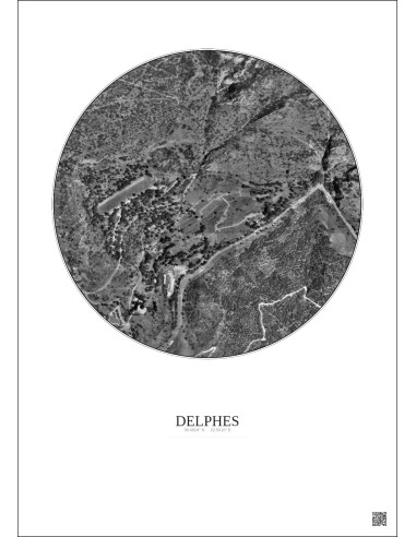 Delphes Satellite View Poster 0.5km B&W | Gravura – Light background
