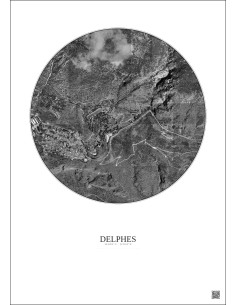 Delphes Satellite View Poster 1km B&W | Gravura – Light background