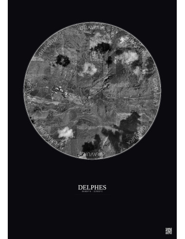 Delphes Satellite View Poster 2.5km B&W | Gravura – Dark background