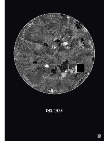 Delphes Satellite View Poster 5km B&W | Gravura – Dark background