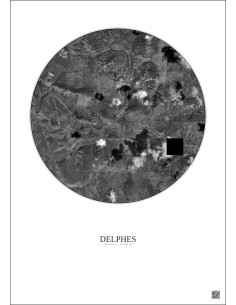 Delphes Satellite View Poster 5km B&W | Gravura – Light background