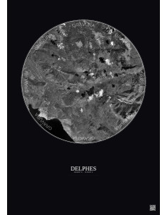 Delphes Satellite View Poster 10km B&W | Gravura – Dark background