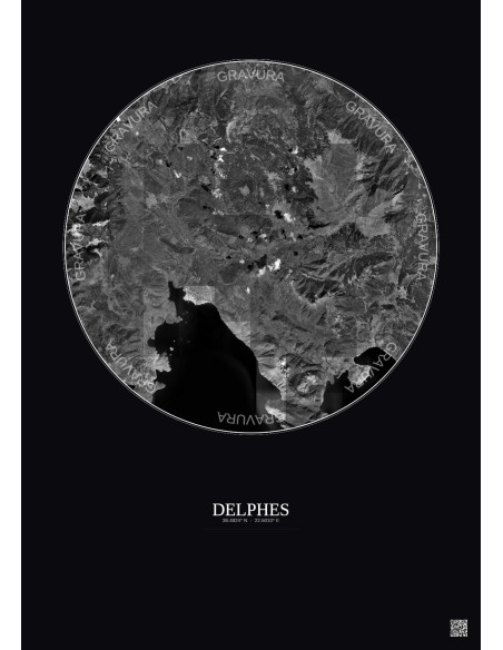 Delphes Satellite View Poster 20km B&W | Gravura – Dark background
