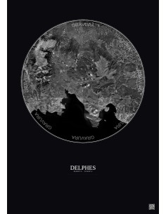 Affiche Delphes – Poster vue satellite 30km N&B | Gravura – Fond foncé