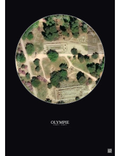 Affiche Olympie – Poster vue satellite 0.1km Couleur | Gravura – Fond foncé