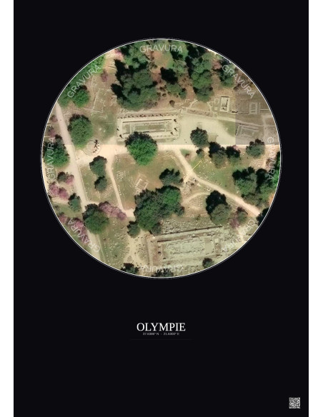 Affiche Olympie – Poster vue satellite 0.1km Couleur | Gravura – Fond foncé