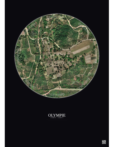 Affiche Olympie – Poster vue satellite 0.5km Couleur | Gravura – Fond foncé