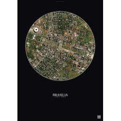 Affiche Brasilia – Poster vue satellite 2.5km Couleur | Gravura – Fond foncé