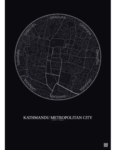Affiche Kathmandu Metropolitan City – Poster carte de ville 2.5km | Gravura – Fond foncé