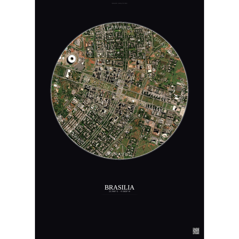 Affiche Brasilia – Poster vue satellite 2.5km Couleur | Gravura – Fond foncé