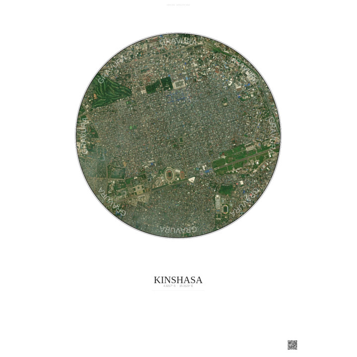 Affiche Kinshasa – Poster vue satellite 2.5km Couleur | Gravura – Fond clair
