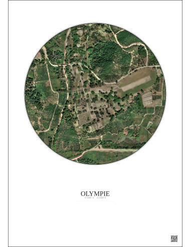 Affiche Olympie – Poster vue satellite 0.5km Couleur | Gravura – Fond clair