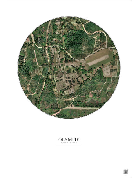 Affiche Olympie – Poster vue satellite 0.5km Couleur | Gravura – Fond clair