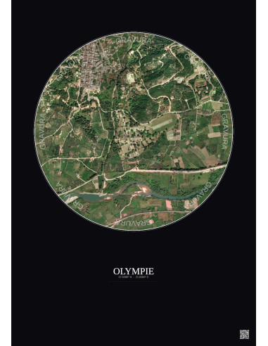 Affiche Olympie – Poster vue satellite 1km Couleur | Gravura – Fond foncé