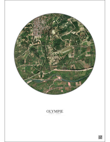 Affiche Olympie – Poster vue satellite 1km Couleur | Gravura – Fond clair