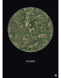 Affiche Olympie – Poster vue satellite 2.5km Couleur | Gravura – Fond foncé