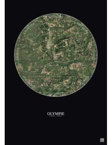 Affiche Olympie – Poster vue satellite 2.5km Couleur | Gravura – Fond foncé
