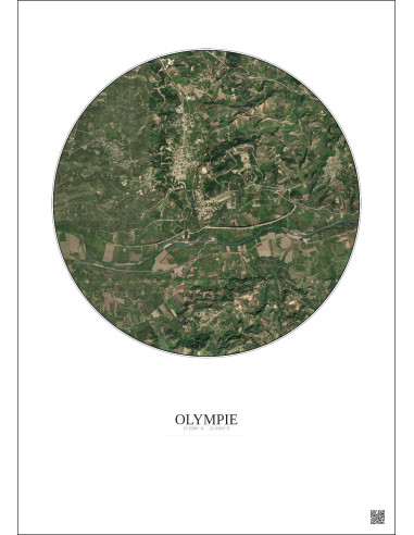Affiche Olympie – Poster vue satellite 2.5km Couleur | Gravura – Fond clair