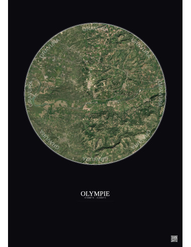 Affiche Olympie – Poster vue satellite 5km Couleur | Gravura – Fond foncé