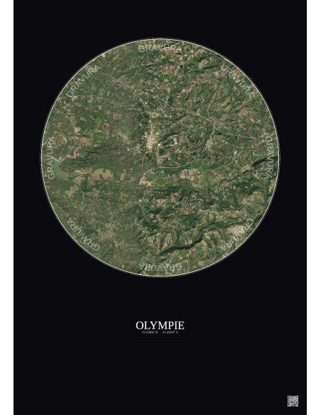 Affiche Olympie – Poster vue satellite 5km Couleur | Gravura – Fond foncé