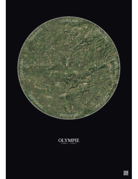 Affiche Olympie – Poster vue satellite 10km Couleur | Gravura – Fond foncé
