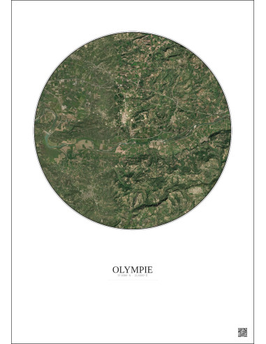 Affiche Olympie – Poster vue satellite 5km Couleur | Gravura – Fond clair